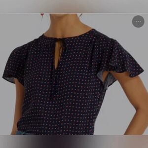 Draper James 100% Rayon blouse. Blue w/ small red flowers. SS sz XL